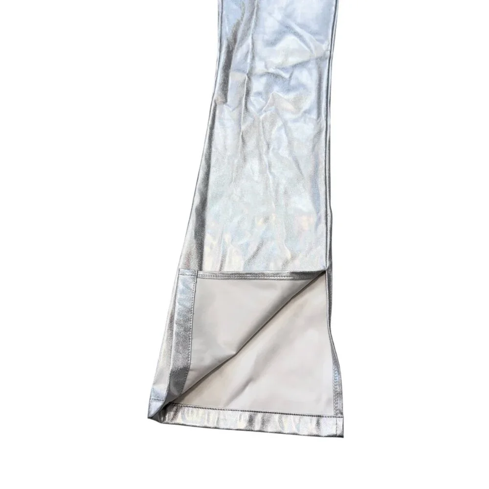 ASOS Design Sparkly Metallic Silver Flare Split Hem Pants Women's size 0